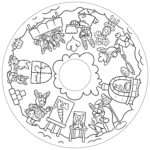 Circle of rabbits with arts and books