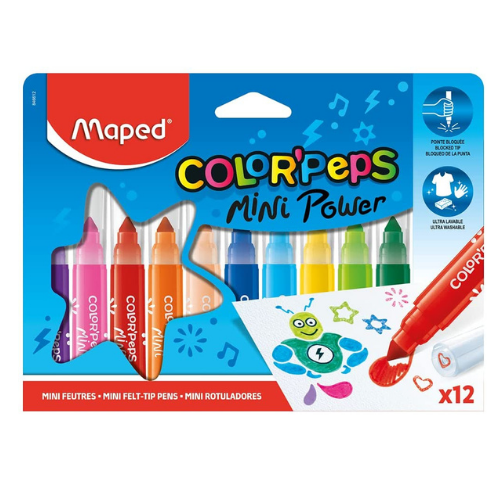 Lot de 12 mini feutres ultra lavables Color'Peps Mini Power - MAPED -  Drawin'Kids