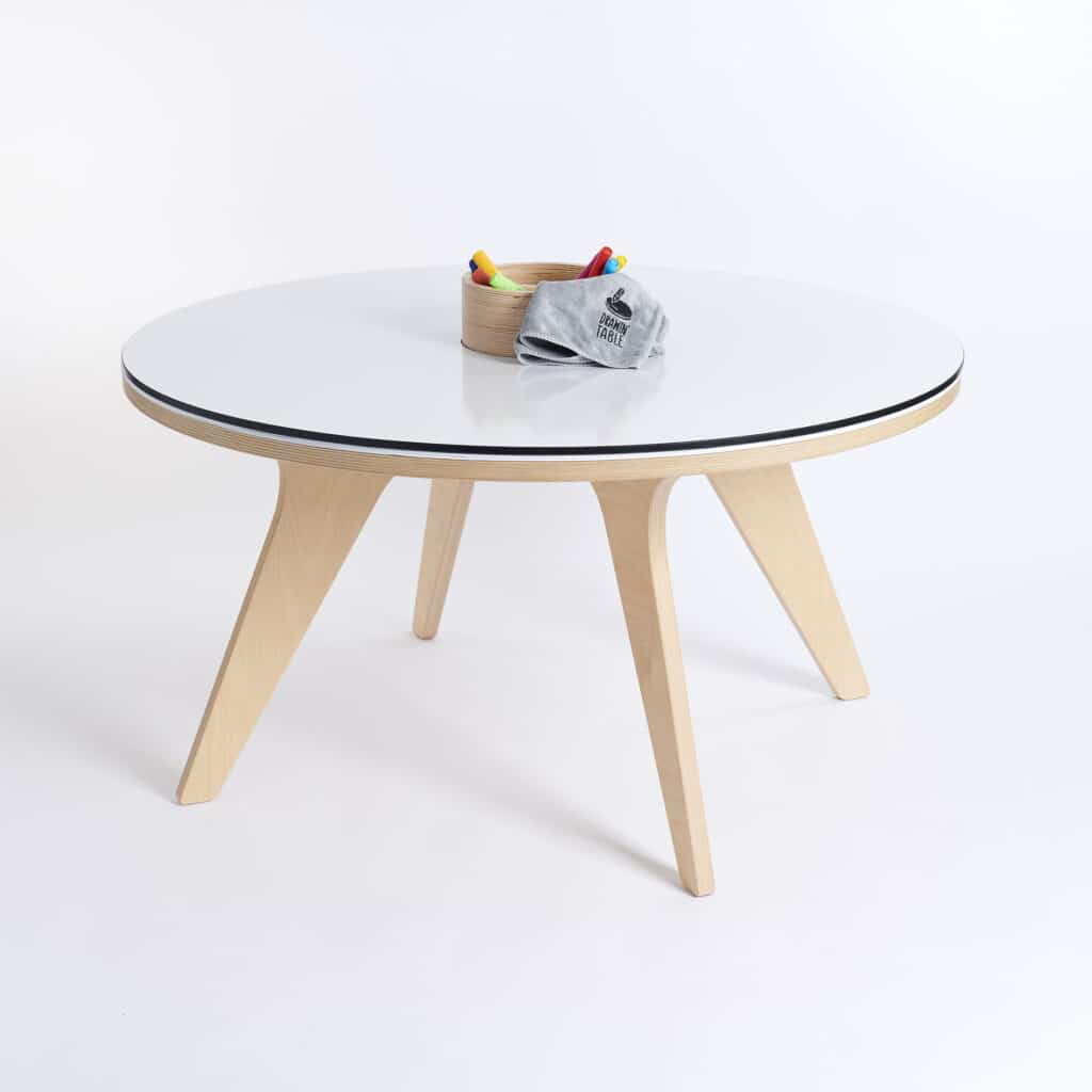 Drawin’table® XXL – Table à dessin pour enfants en bois naturel (Ø 90 cm)
