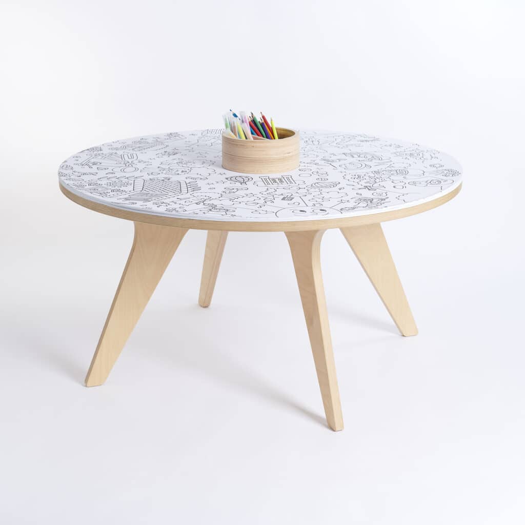 Drawin’table® XXL – Table à dessin pour enfants en bois naturel (Ø 90 cm)