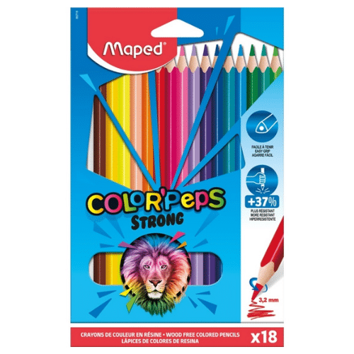 crayons de couleur maped,strong color peps,maped crayons résistants,crayons école enfant,coloriage crayons solides,accessoires scolaires maped,crayons incassables pour enfants,lot 18 crayons de couleur