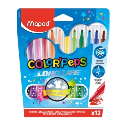 lot de 12 feutres ultra lavables color’peps long life – maped
