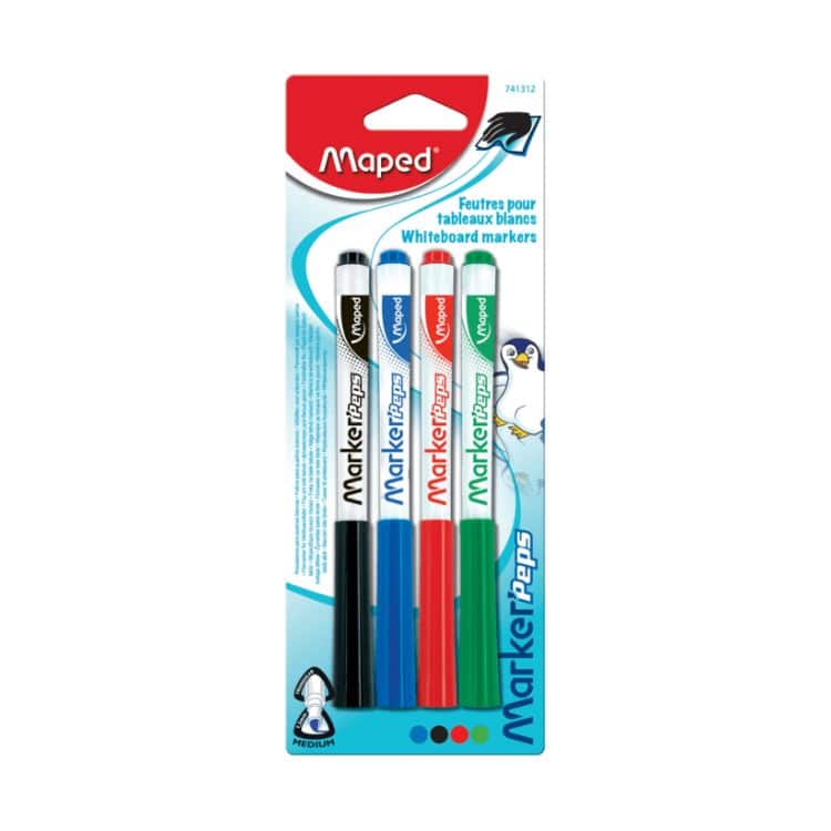 lot de 4 feutres effaçables à sec marker'peps – maped