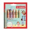 Lot de 6 crayons multi-talents STABILO Woody 3 in 1 + 1 taille-crayon - coloris pastel