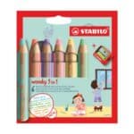 Lot de 6 crayons multi-talents STABILO Woody 3 in 1 + 1 taille-crayon – coloris pastel