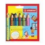 Lot de 6 crayons multi-talents STABILO woody 3 in 1 duo + 1 taille-crayon