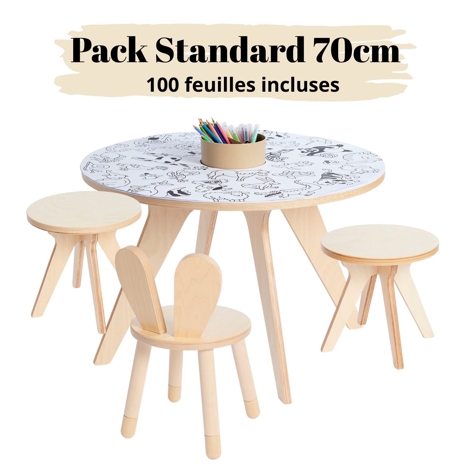 Table enfant ronde avec chaises en bois clair