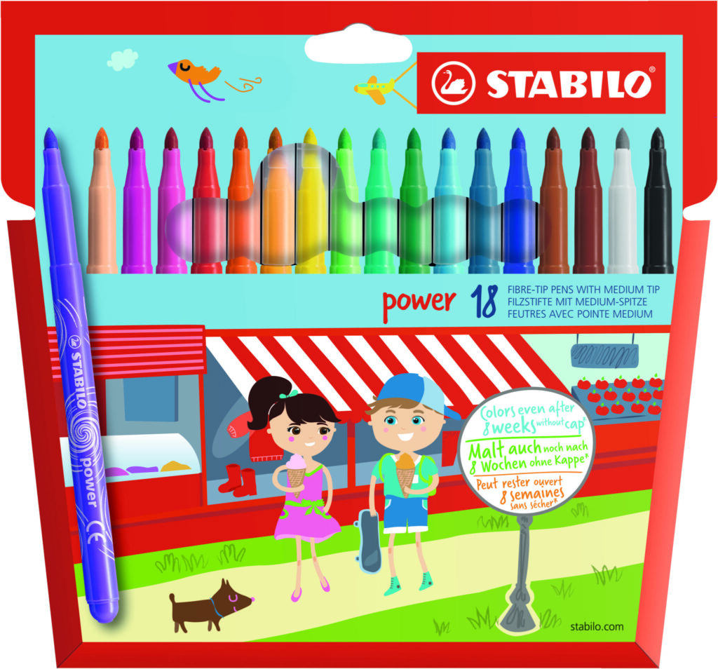 Packung mit 18 STABILO Power Farbstiften mit mittlerer Spitze