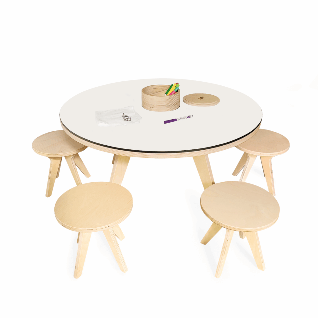 Drawin'table® XXL – Kinderzeichentisch aus Naturholz (Ø 90 cm)