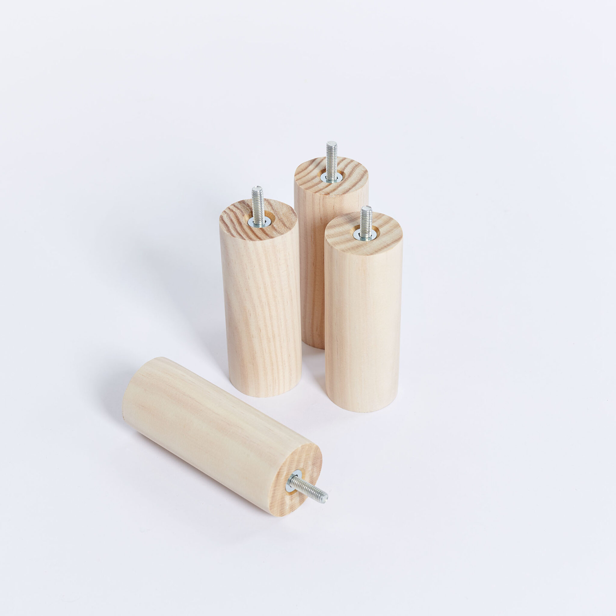 Cylindrical wooden furniture legs with threaded rods
